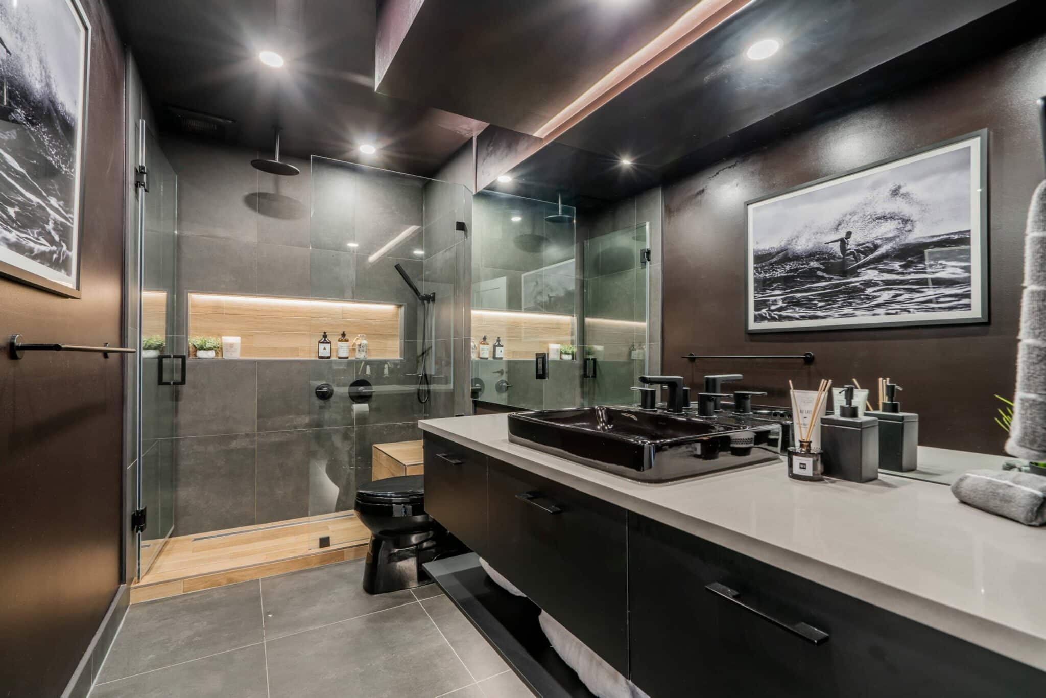 north-vancouver-bathroom-black-vanity-wood-tile-kohler-niche-spa